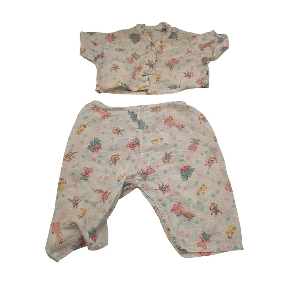 Vintage Pastel Animal Print Seersucker Pajama Set Size 1 Two Piece Sleepwear